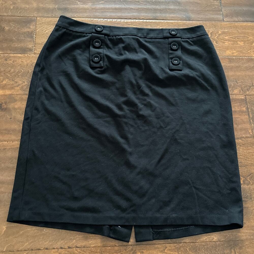 Talbots Size 14 Button Front Mini Straight Pencil Skirt Black Career Minimalist‎
